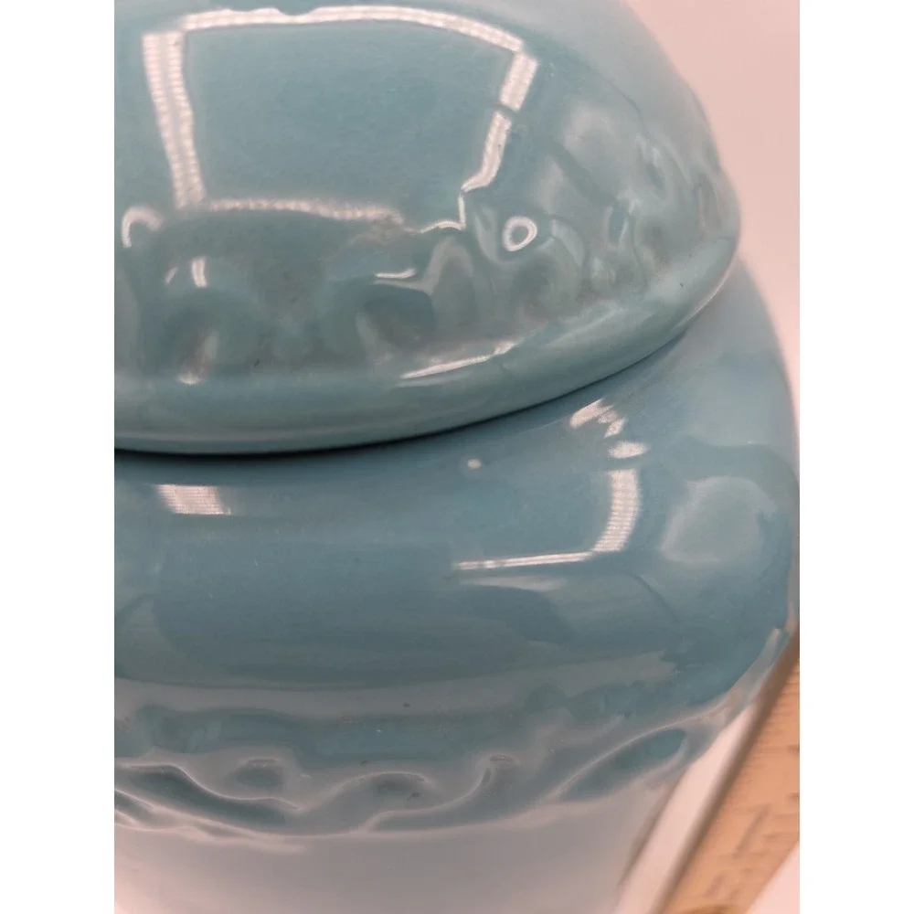 Drake Design Tuscan Scroll Fleur De Lis Turquois Square Canister No Base 11 1/2